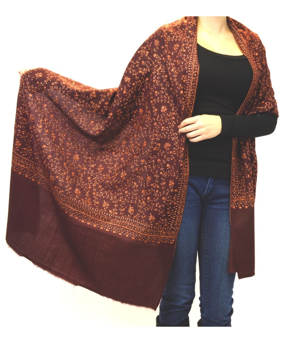 Hand Embroidered Women's Cashmere Shawl Stole Wrap