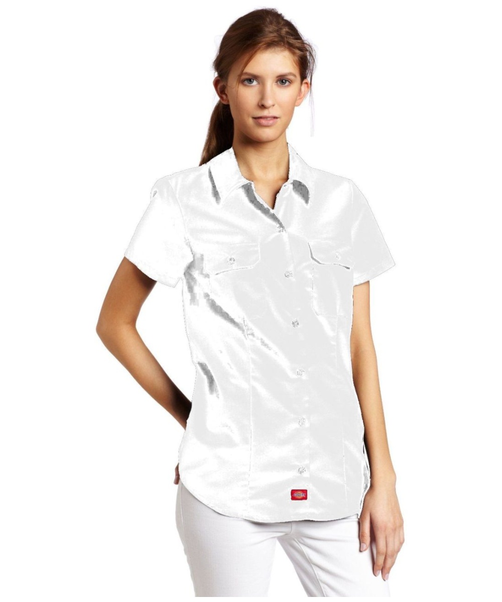 Dickie's Juniors Short Sleeve Work Shirt 2 Front Pockets White