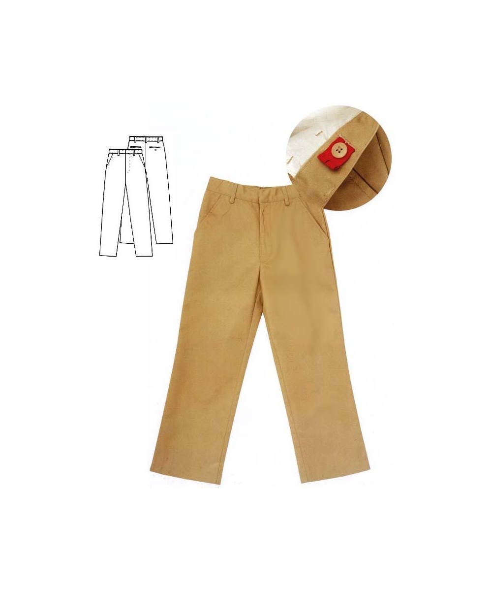 Khaki Flat Front Boys Pants With Adjustable Waist And Double Knees Universal School Uniforms