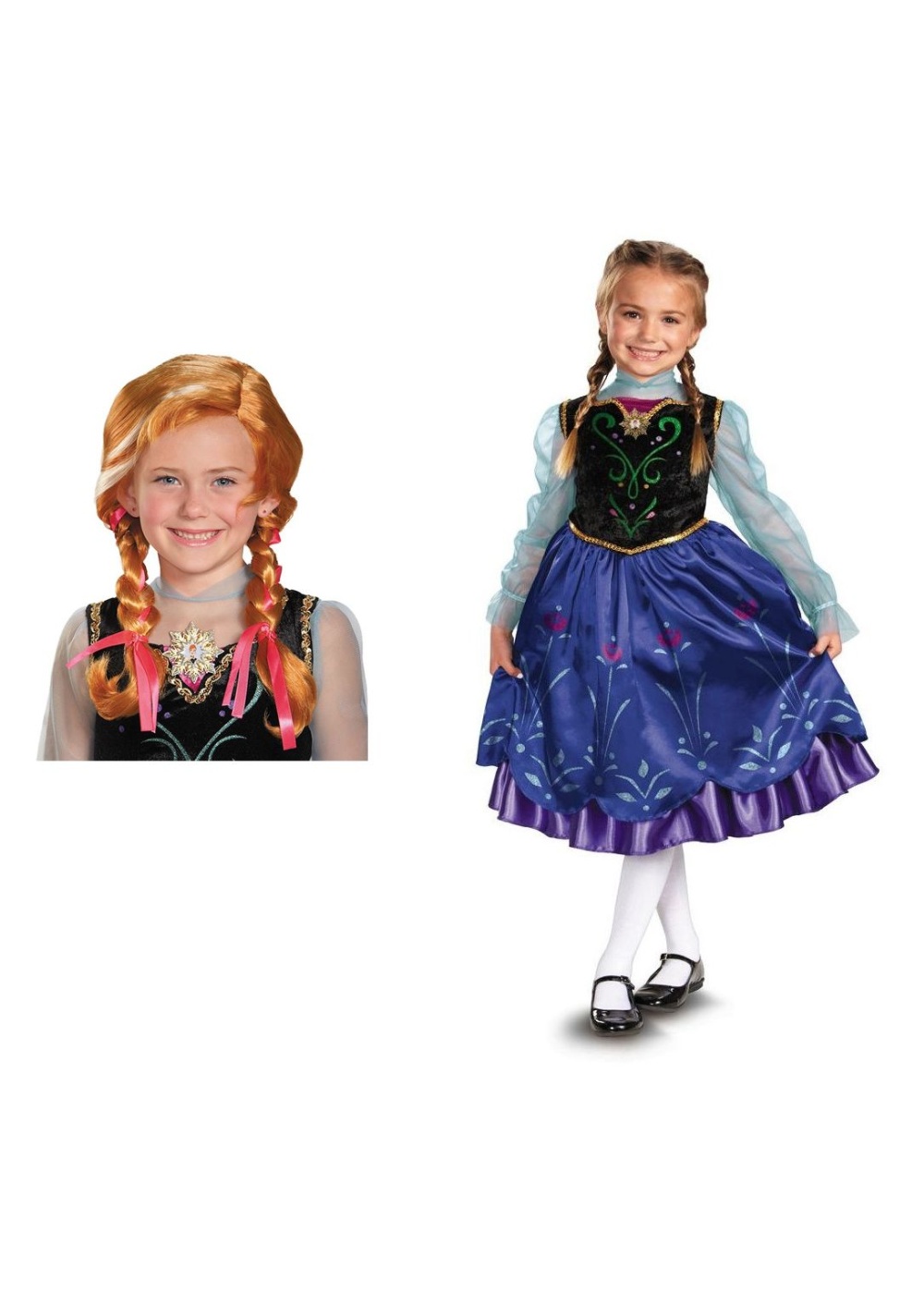 Kids Anna Frozen Costume And Wig Set