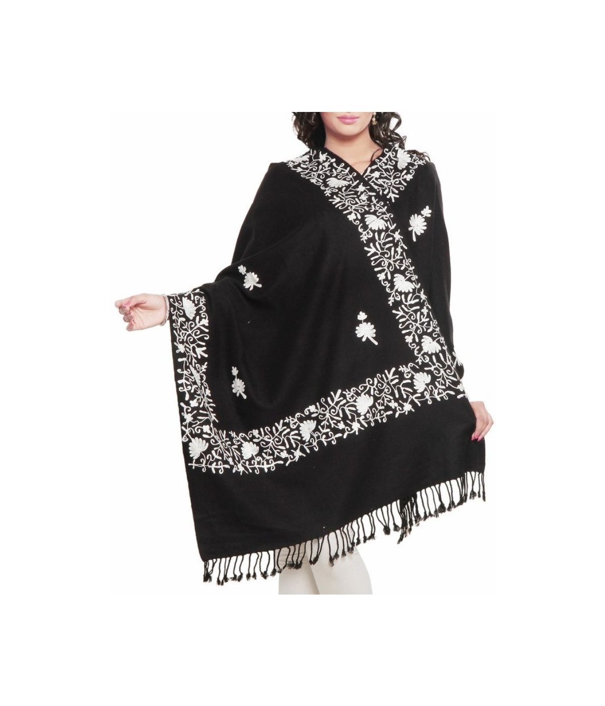 Black And White Floral Design Womens Shawl