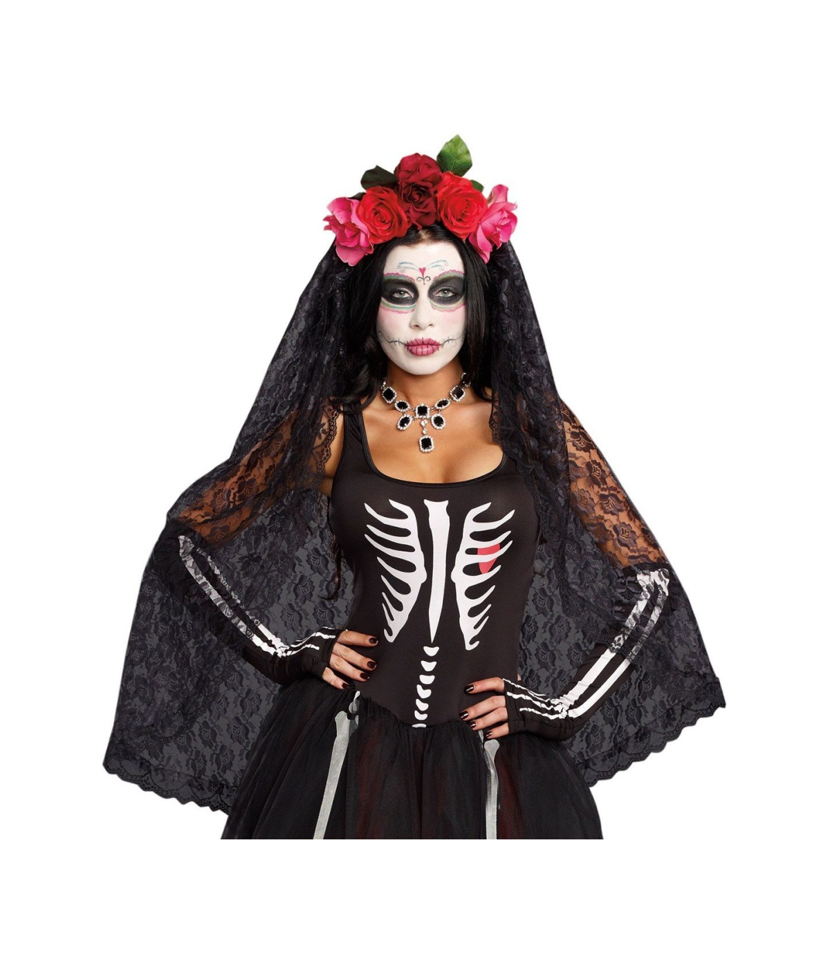 Day of the Dead Bride Veil Headpiece - International Costumes