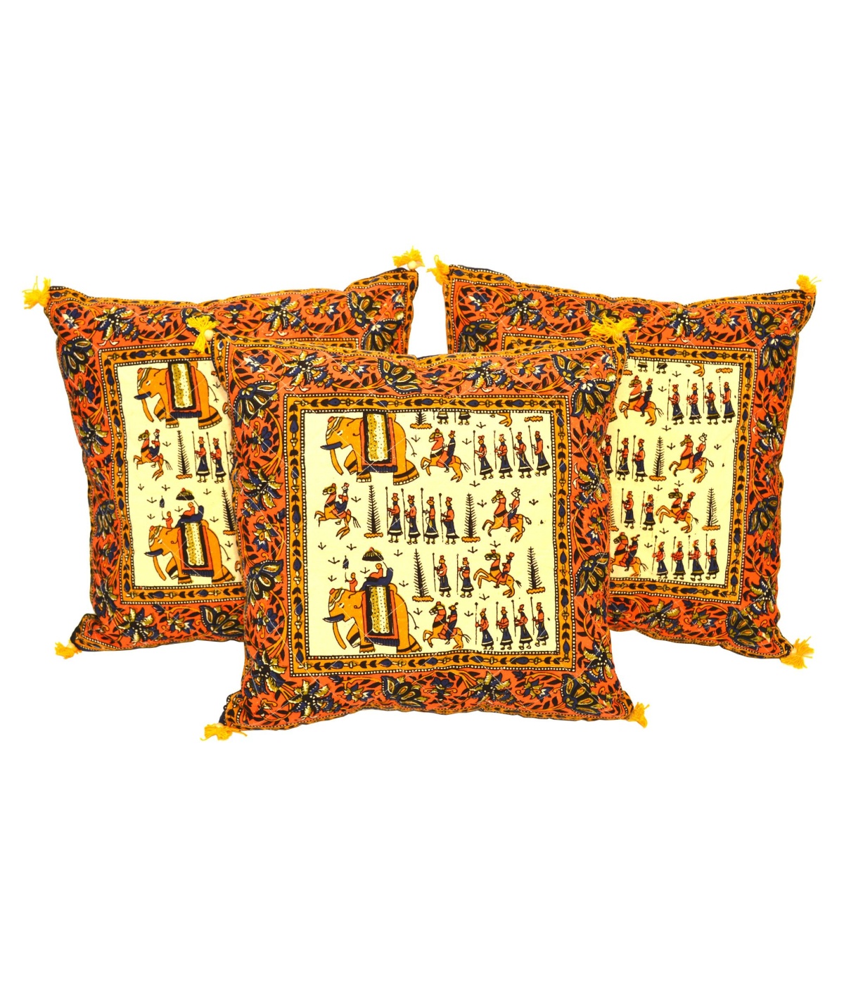 Indian Themed Beige Jaipuri Pure Cotton Cushion Covers