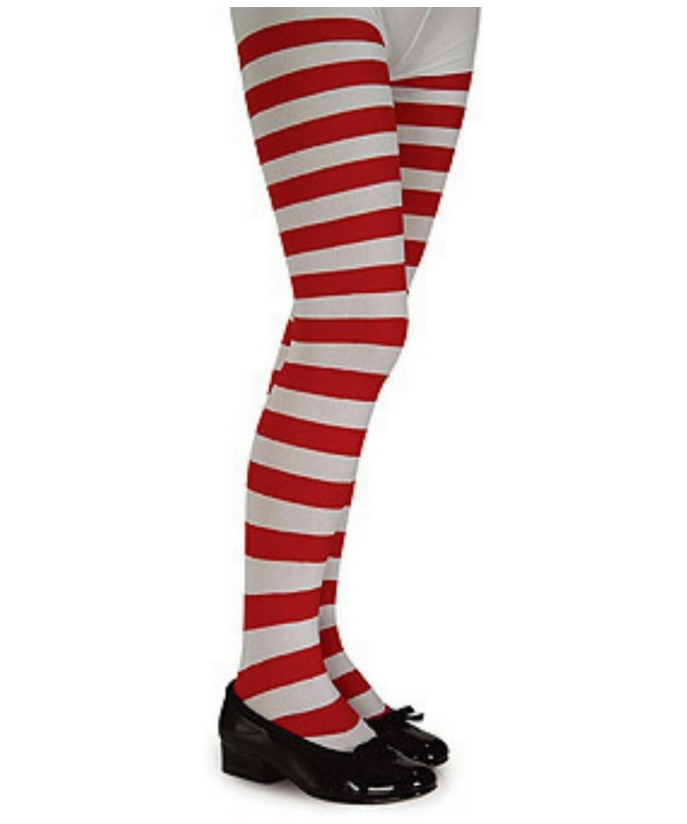 Kids Red And White Striped Tights