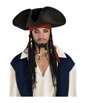 Jack Sparrow Pirate Hat With Beaded Braids - Men Hat
