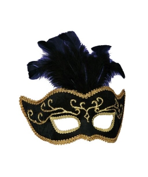 Black and Gold Venetian Mask With Feathers