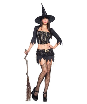 Witch Black/gold With Stars Costume - Adult Costume