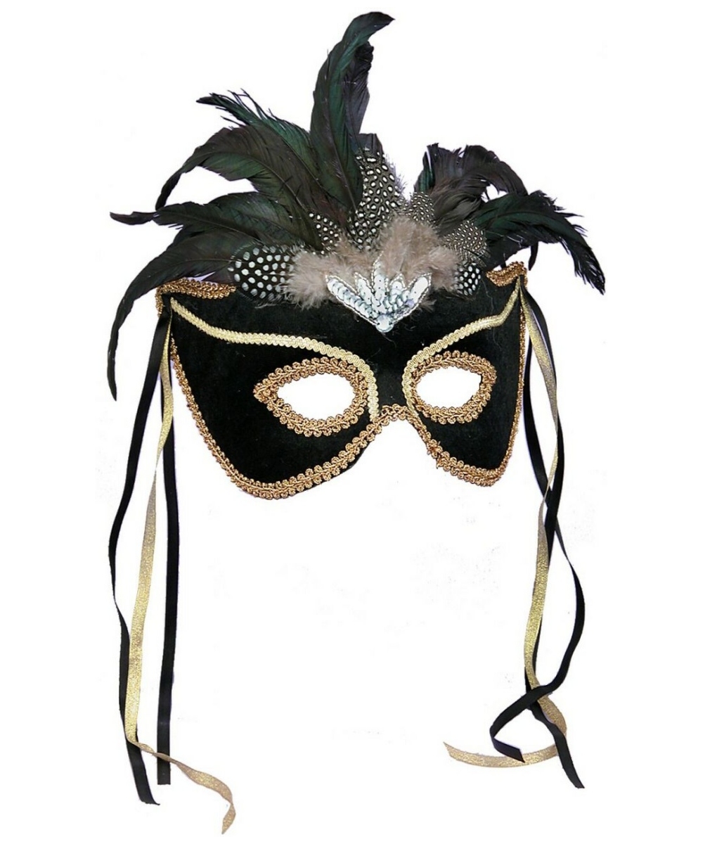  Black Feather Couples Venetian Mask