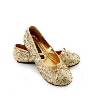 Gold Sparkle Ballerina Flat Girl Shoes