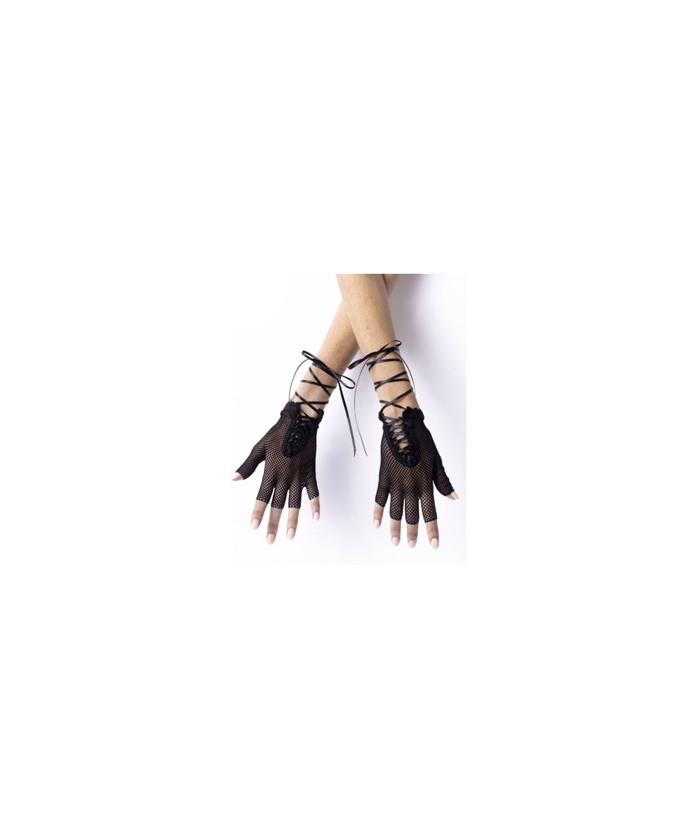  Gloves Fishnet Fingerless Black