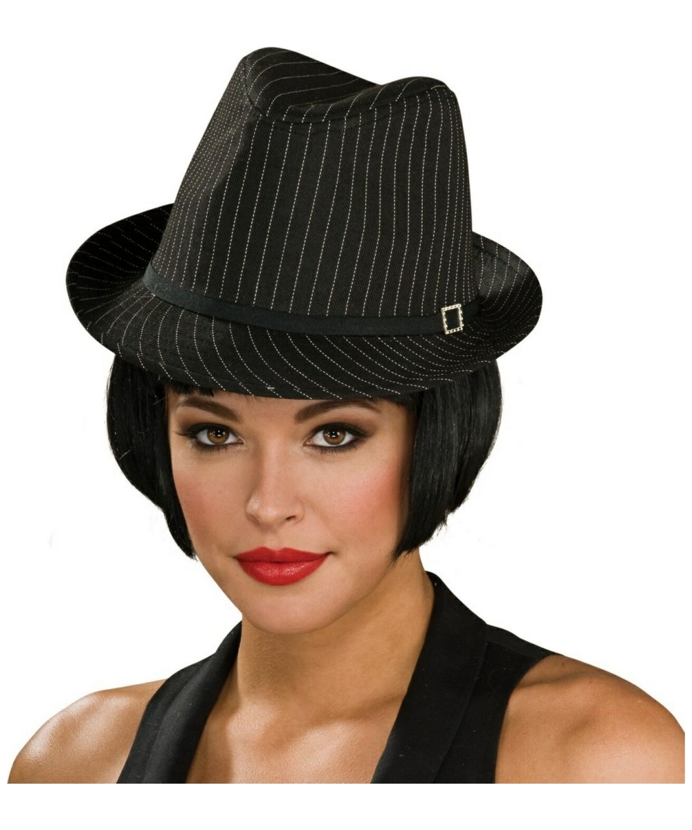 Black Pinstripe Fedora Hat