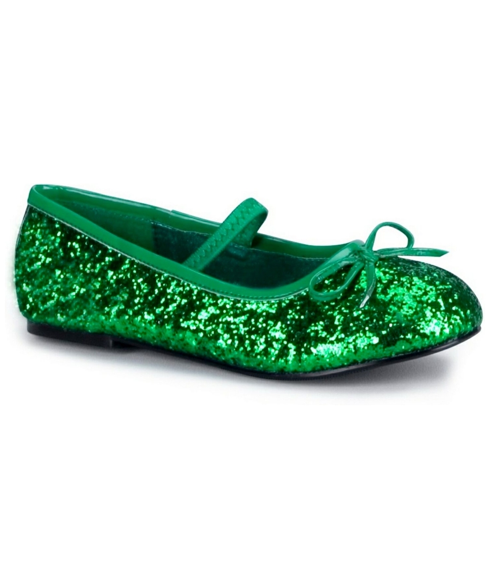 Kids Green Sparkle Flats - Girls Costume Shoes - Costume Shoes