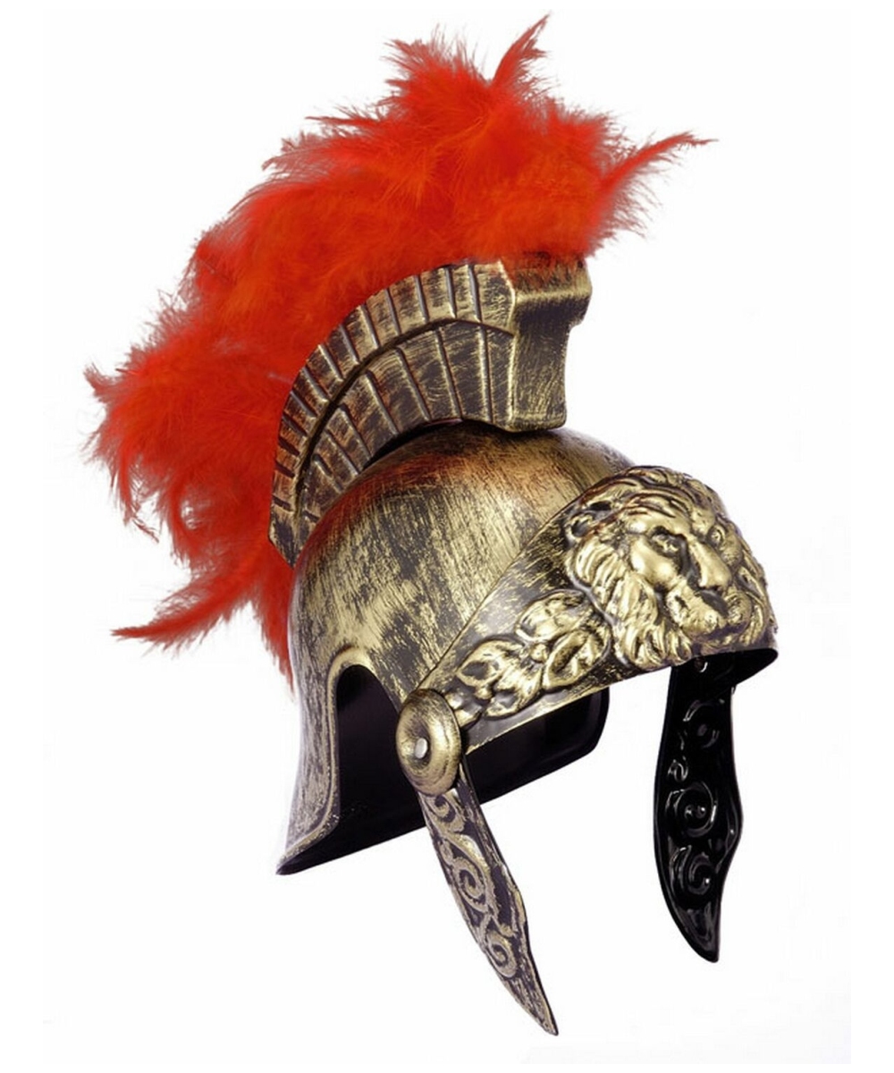 Gold Rubber Achilles Helmet Plume Roman Greek Adults Mens Fancy Dress Accessory 