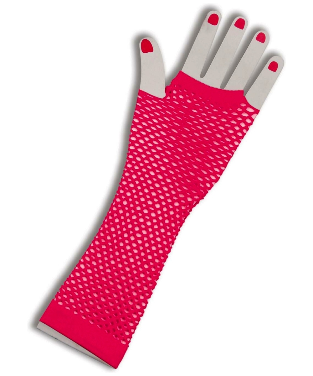  Pink Fingerless Fishnet Gloves