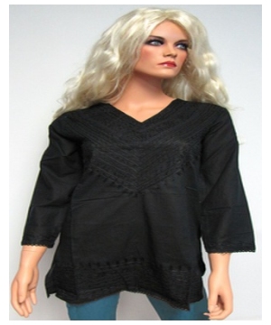 Black Embroidered Bib Kurta - Women's Shirt - Cotton Tunic