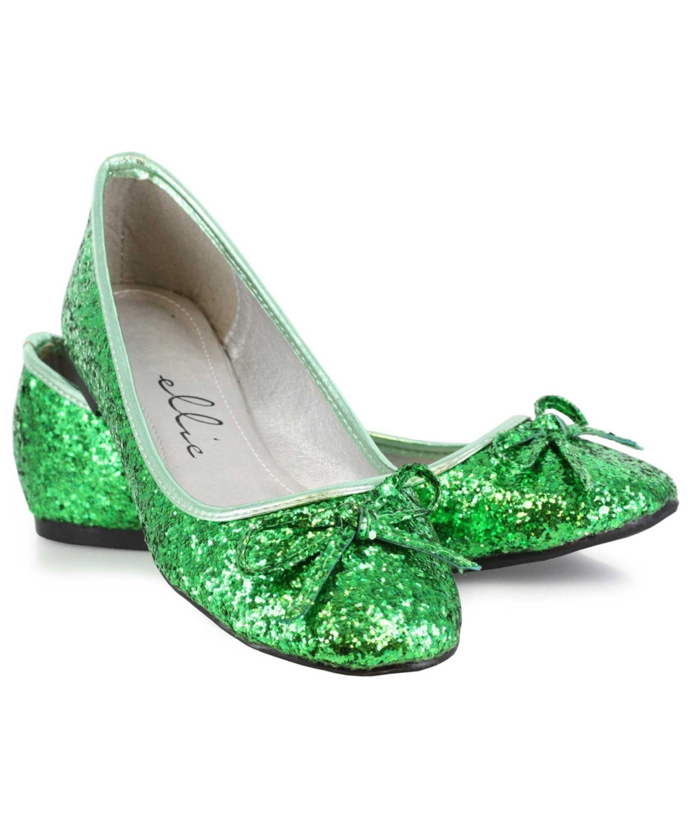 Adult Green Glitter Halloween Flats Costume Shoes