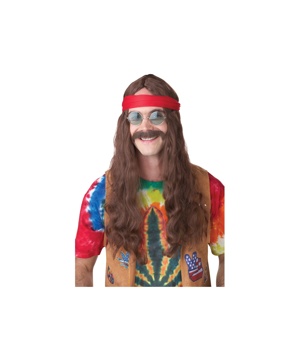 Adult Hippie Man Wig And Moustache - Men Costume