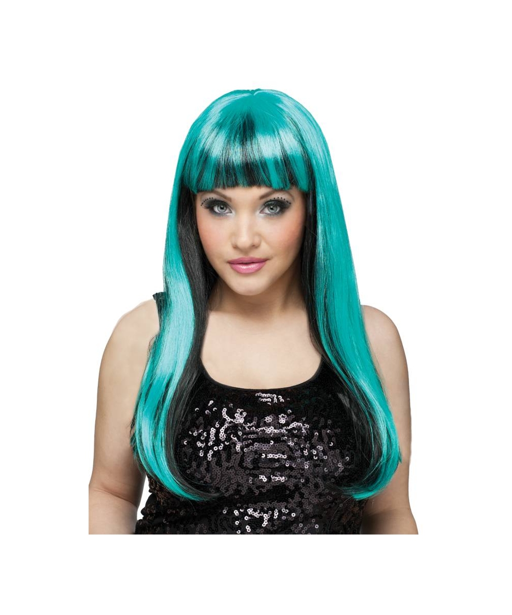  Neon Black Teal Wig