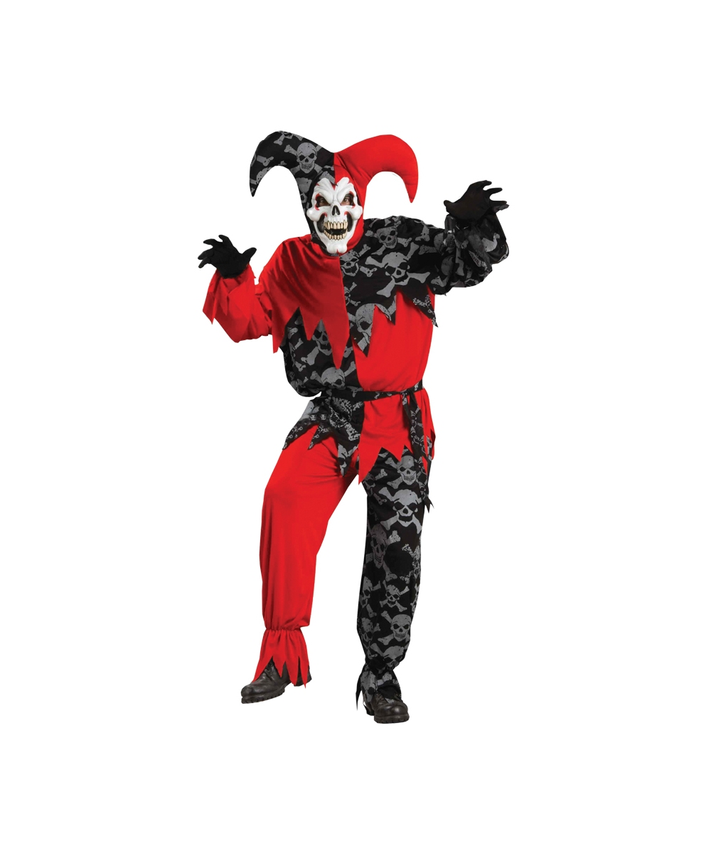 Красный костюм и маска. Клоун Джестер. Костюм шута. Костюм зловещего шута. Грим шута.