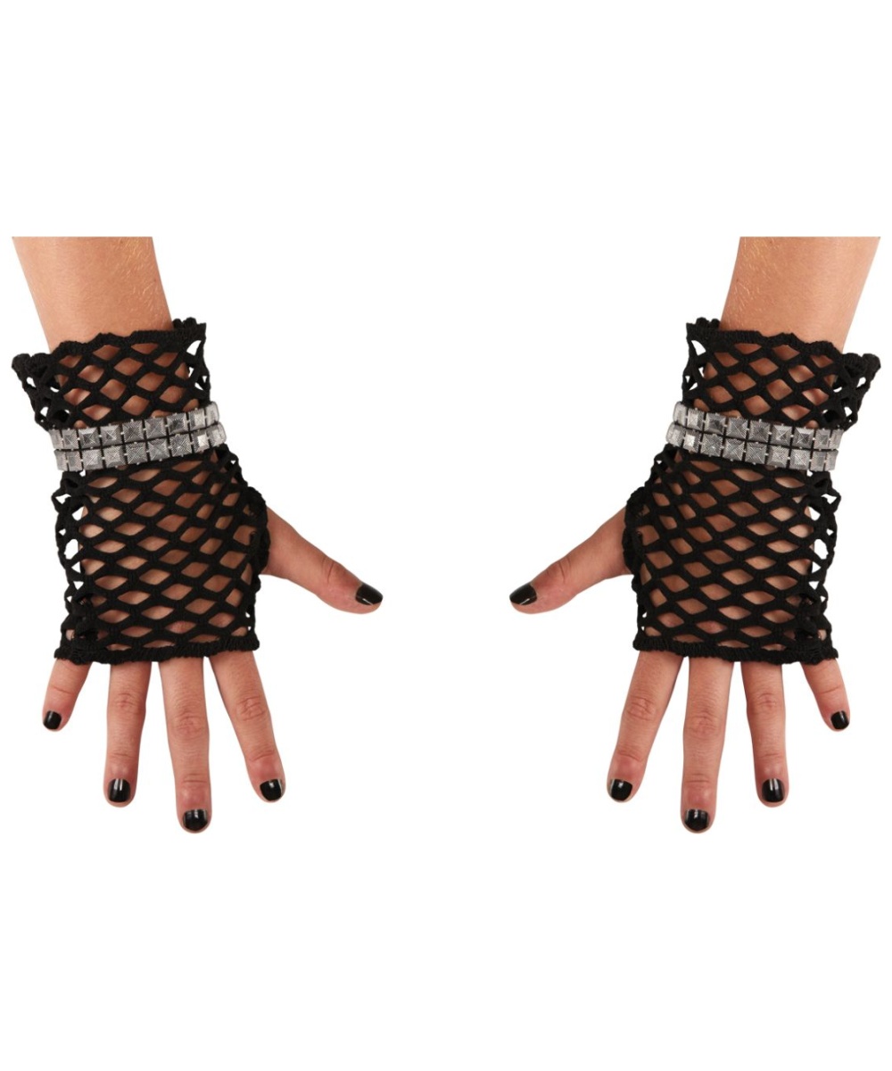 Black Studded Kids Glovettes - Girls Halloween Costumes