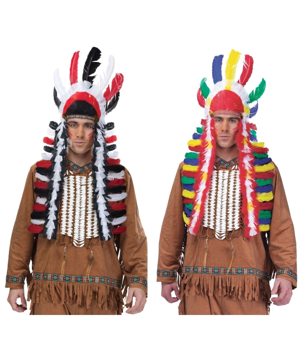 Native American Indian Headdress Multi-Color War Bonnet Adult Costume Accessory