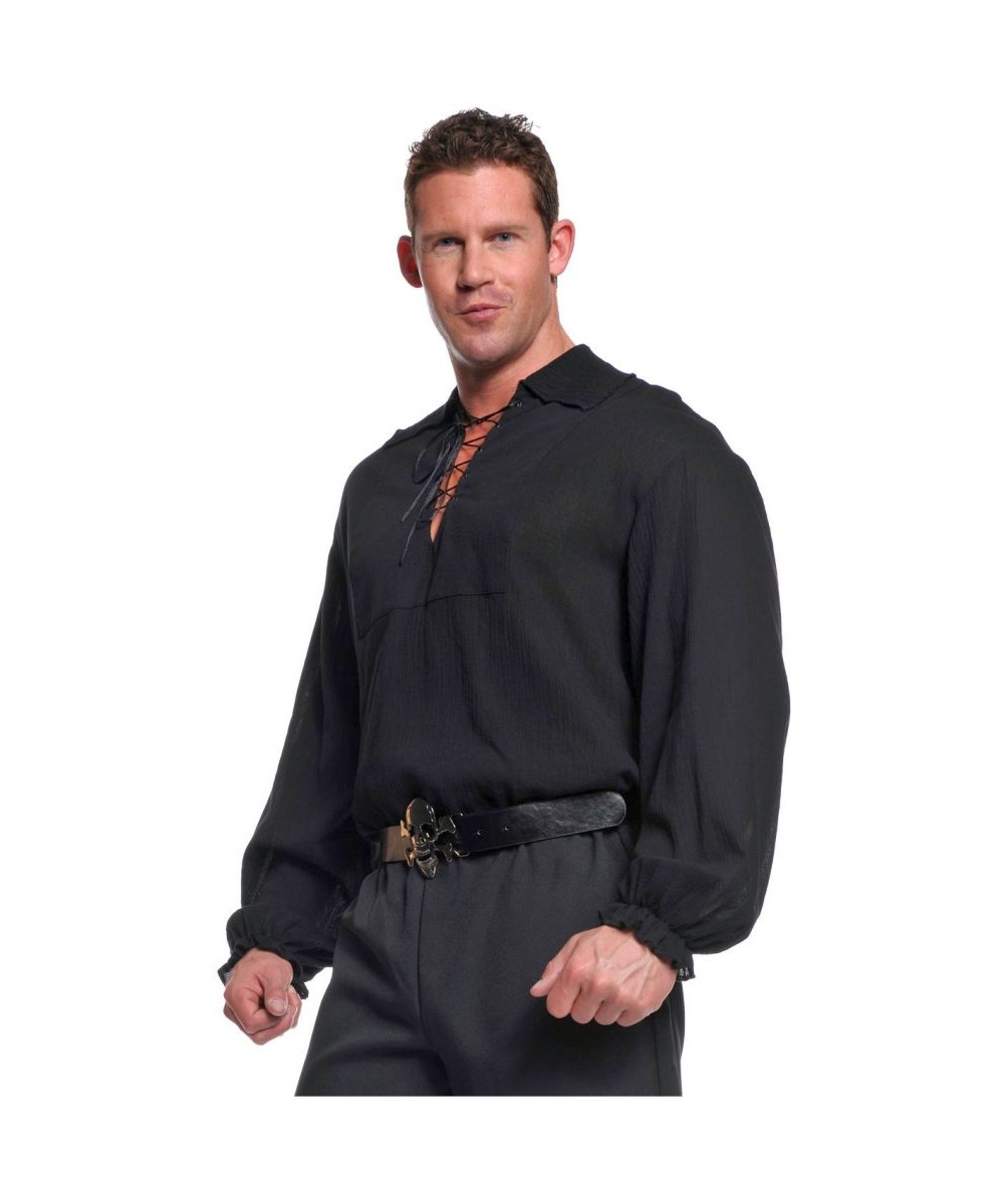 PIRATE COSTUME: BLACK LINEN PIRATE SHIRT, STANDARD SIZE, Rubies Costume Co.