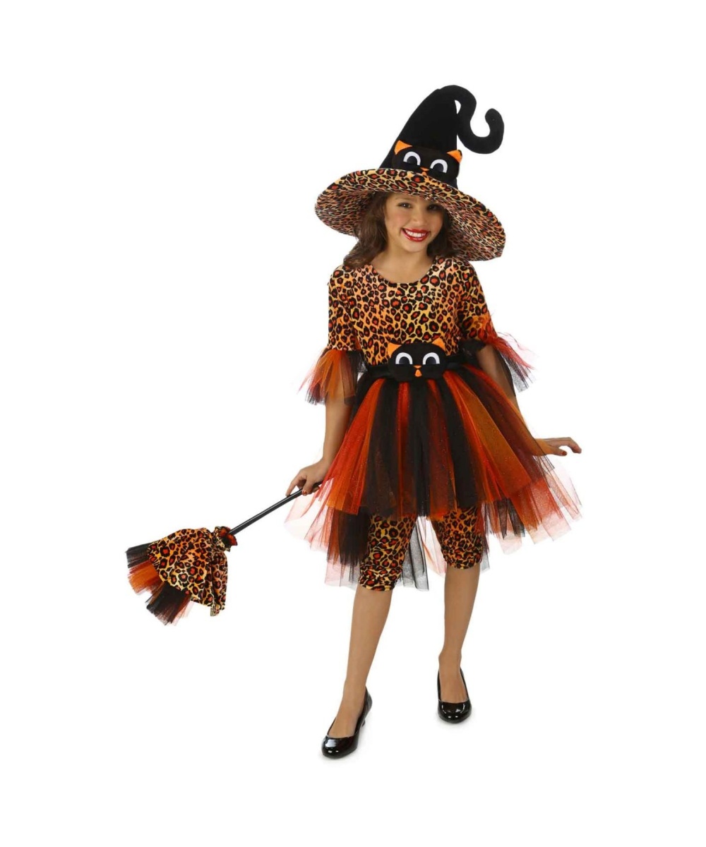  Girls Orange Kitty Witch Costume