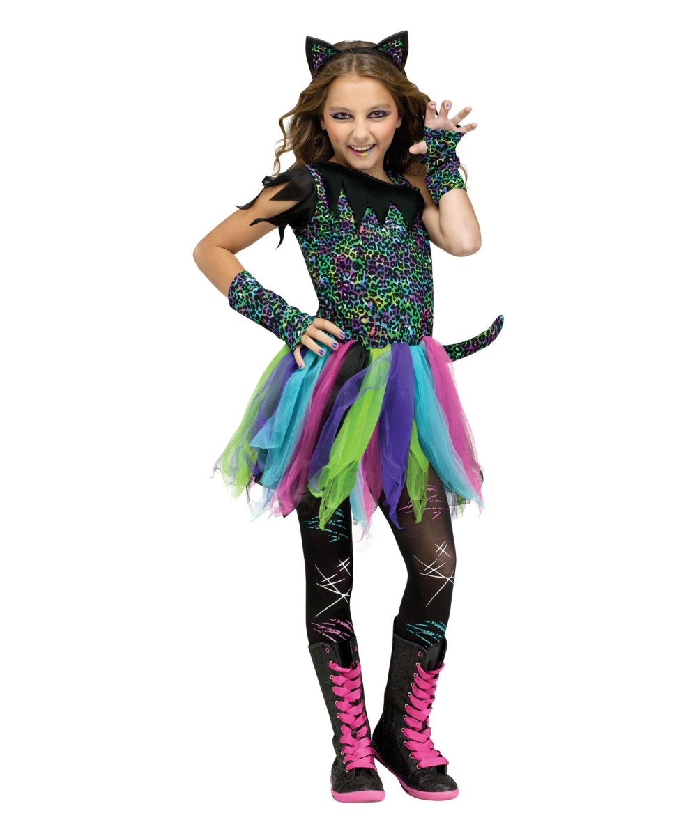  Girls Wild Rainbow Cat Costume