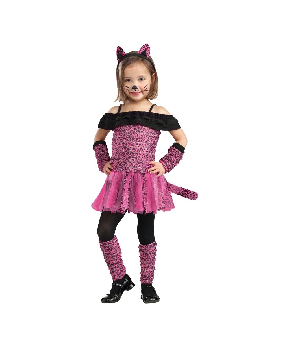 Pink Paws Leopard Girls Fancy Dress Sassy Halloween Animal Kids Costume Outfit