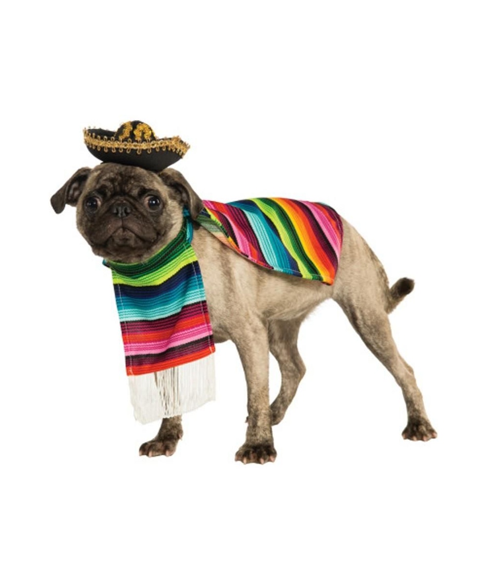 Small Dog Outfits Dog Sombrero Hat & Rainbow Scarf Set - Mexican Party Costume For Small Pets Chihuahua Clothes