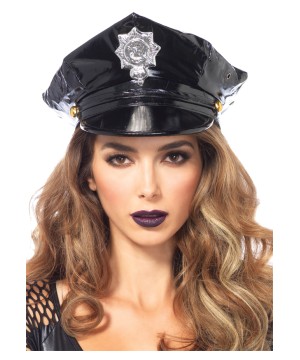 Black Vinyl Police Hat - Hats