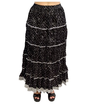 Black Cotton Booti Pattern Long Skirt
