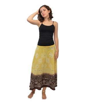 Bandhej Beige Brown Cotton Skirt and Anklet
