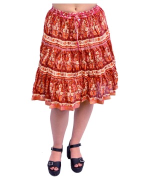 Raspberry Red Cotton Printed Mini Skirt