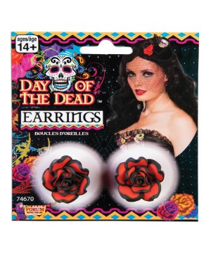 Day of the Dead Red Rose Earrings