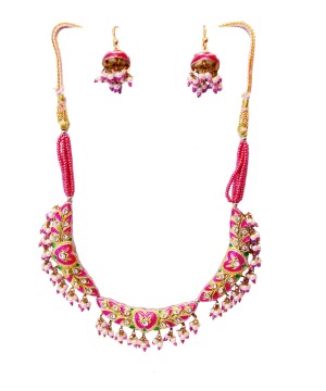 Pink Necklace and Earring Ethnic Bollywood Jewelry Set