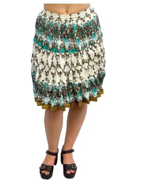 White and Sea Green Cotton Short Skirt