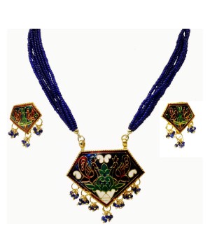 Triangular Shape Necklace and Earring Bollywood Style Jewelry Set