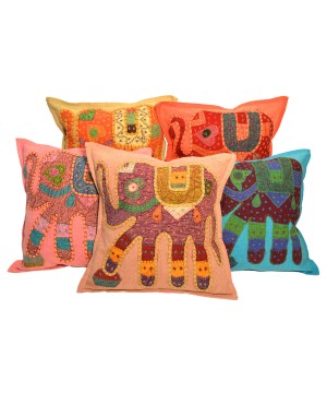 Stitched Elephant Patchwork Cushion cover 5 Piece Set