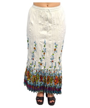  Sanganeri Crinkled White Cotton Indian Skirt