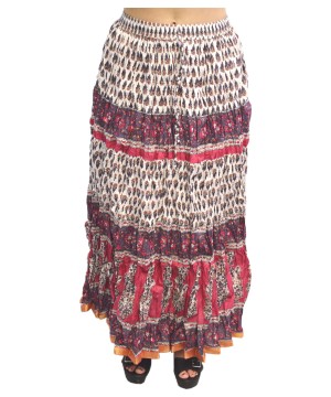  White Pink Cotton Long Indian Skirt