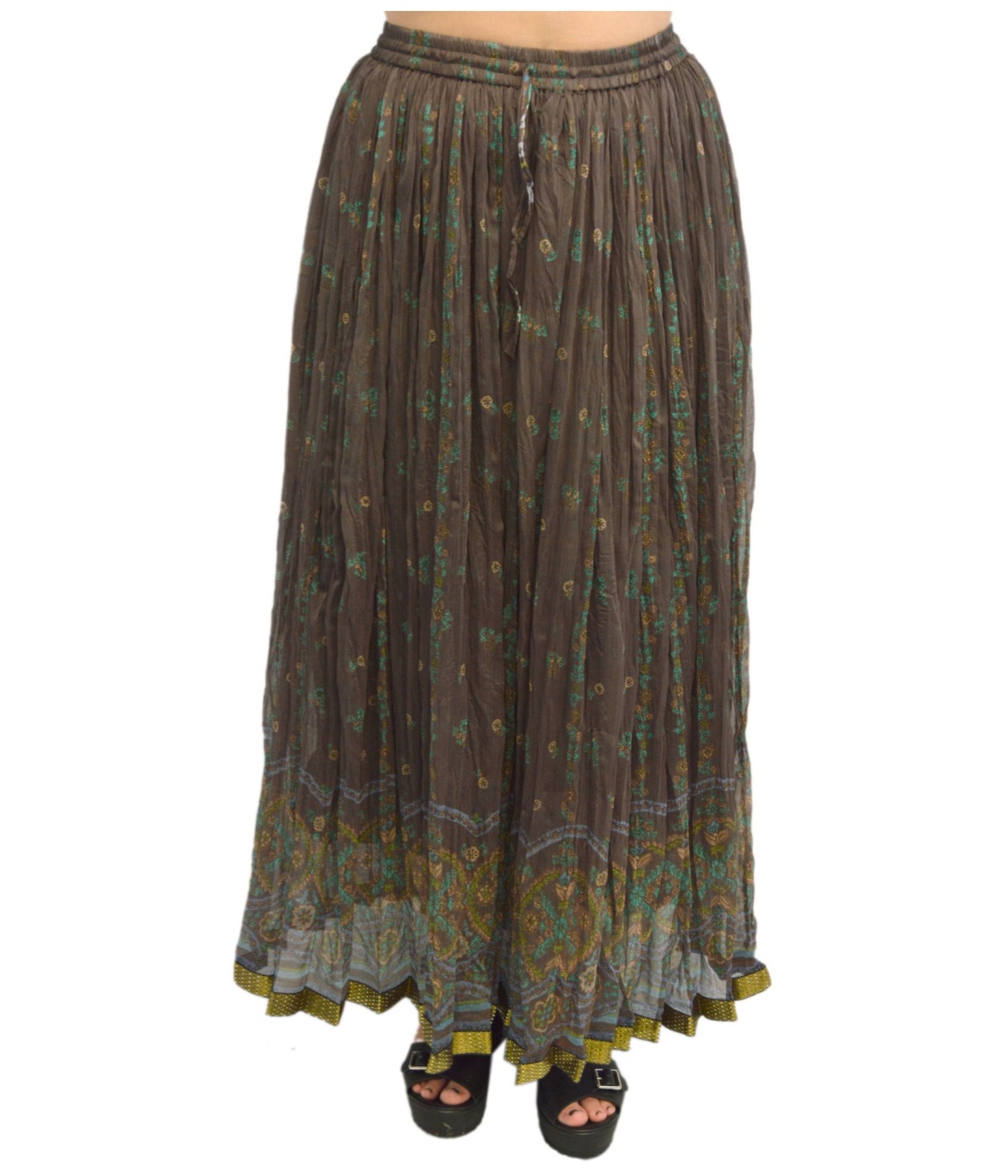  Coffee Brown Floral Chiffon Indian Skirt