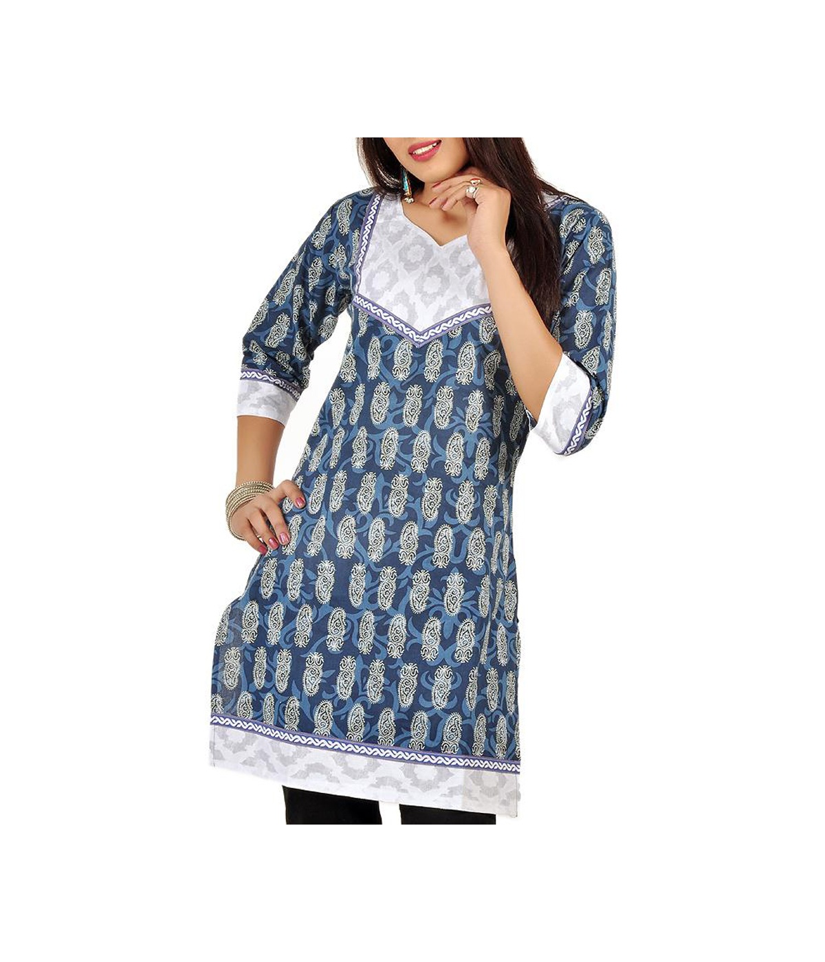  Cotton Indian Kurti Brocade Design