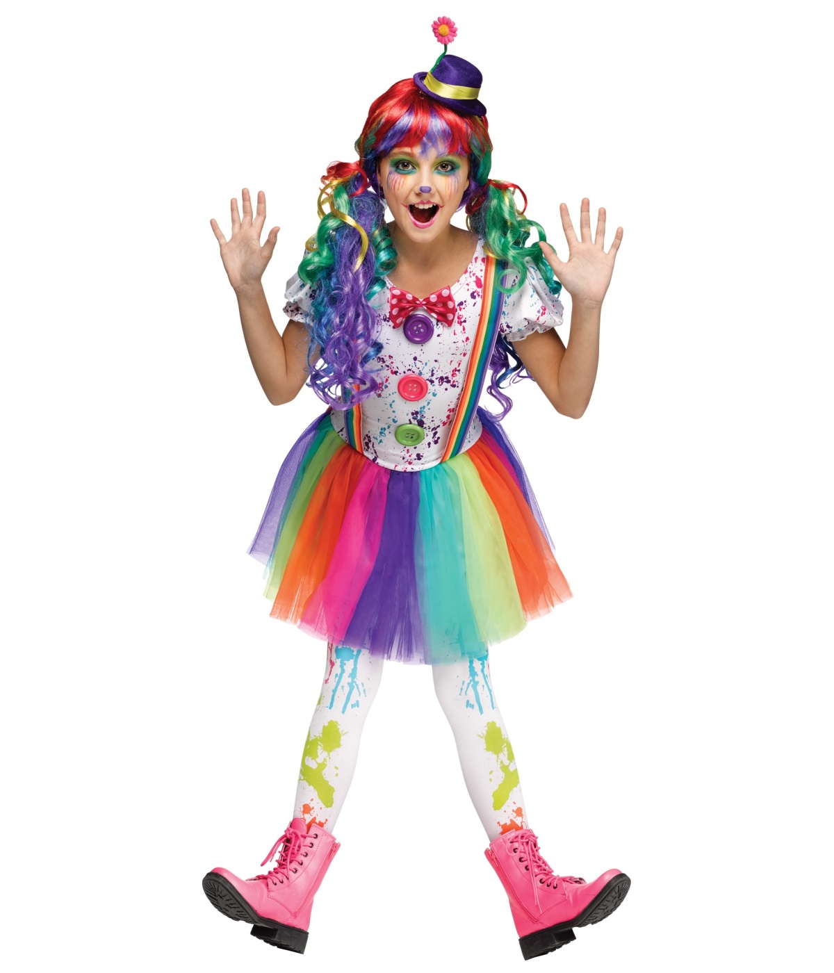  Girls Rainbow Color Clown Costume