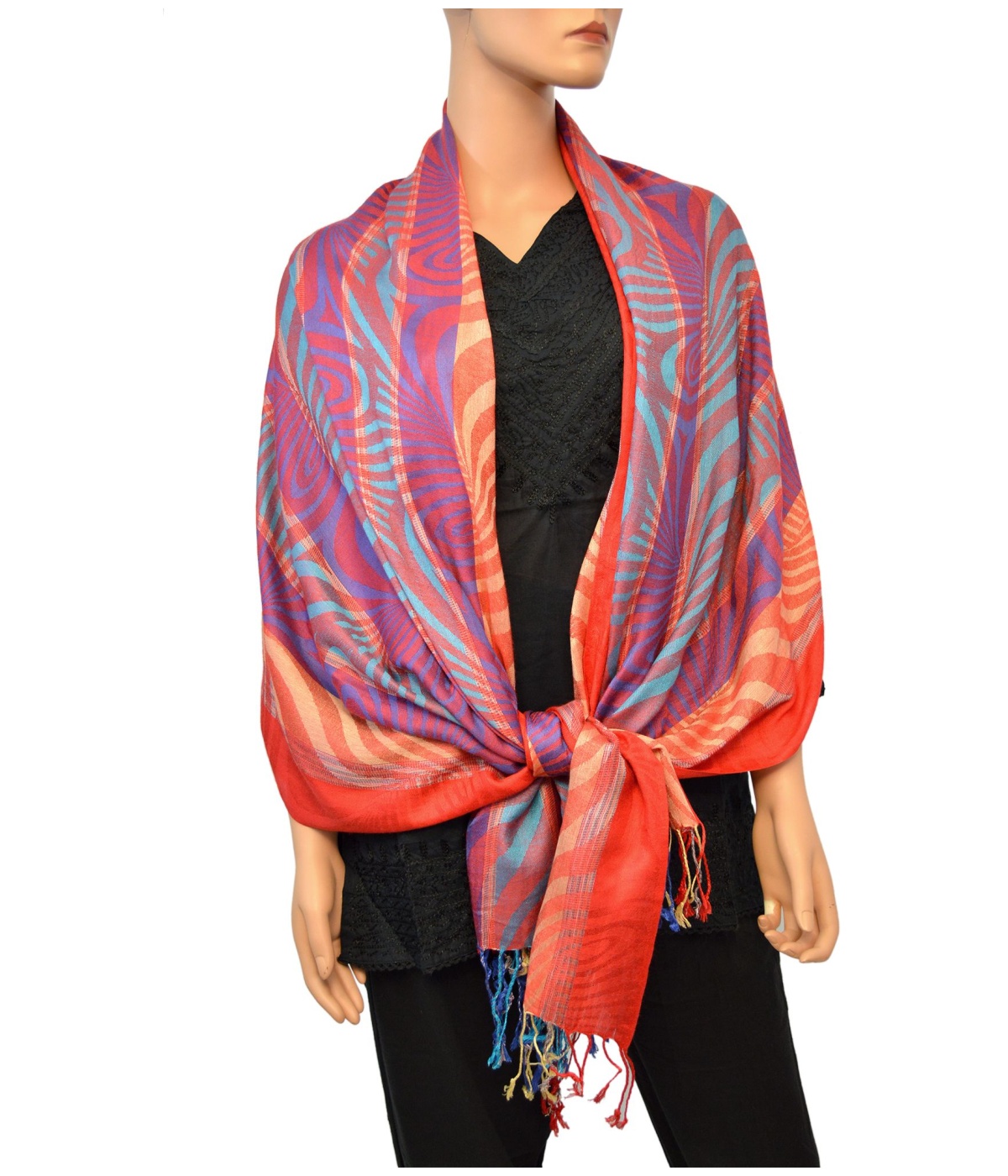 Reversible Multicolor Silk Stole with Abstract Designs - General Category