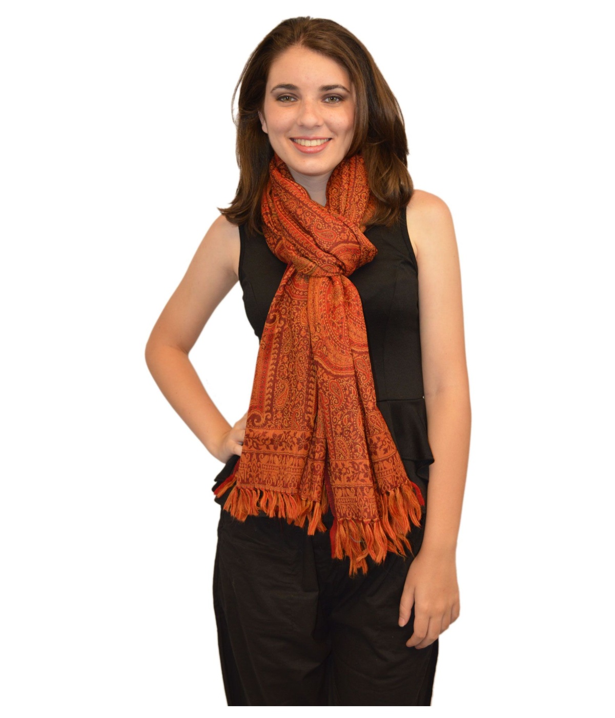  Orange Embroidered Jamawar Wool Shawl