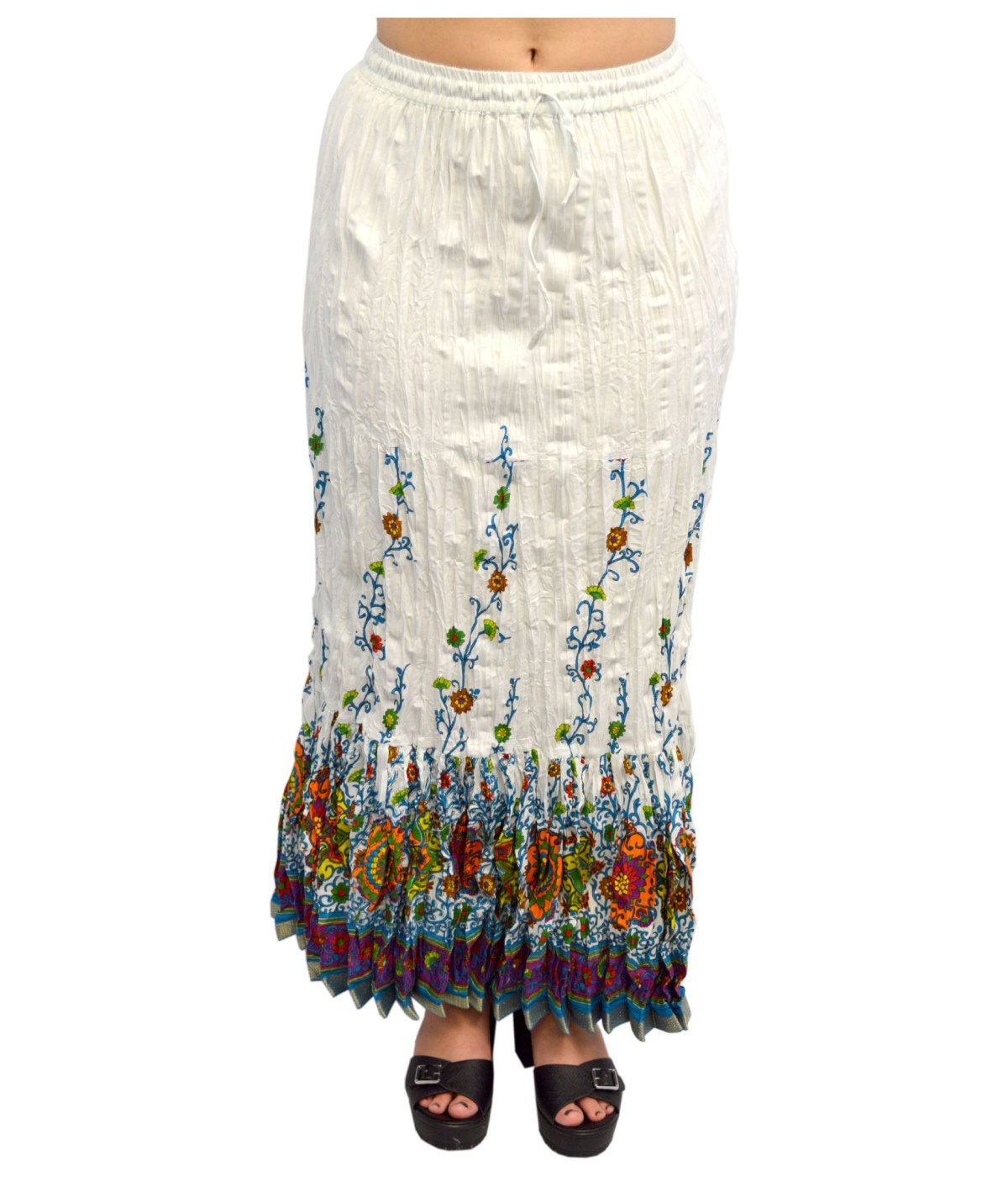  Sanganeri Crinkled White Cotton Indian Skirt