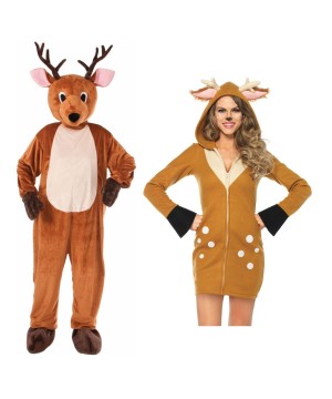 Christmas Reindeer Mascot Men Costume and Reindeer Women Costume Set ...