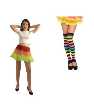 Rainbow Tutu and Thigh High Stockings Women Costume Kit - Hippie Costumes
