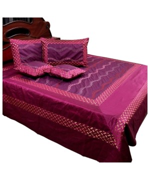Ethnic Design Magenta and Purple Silk Bed cover Set